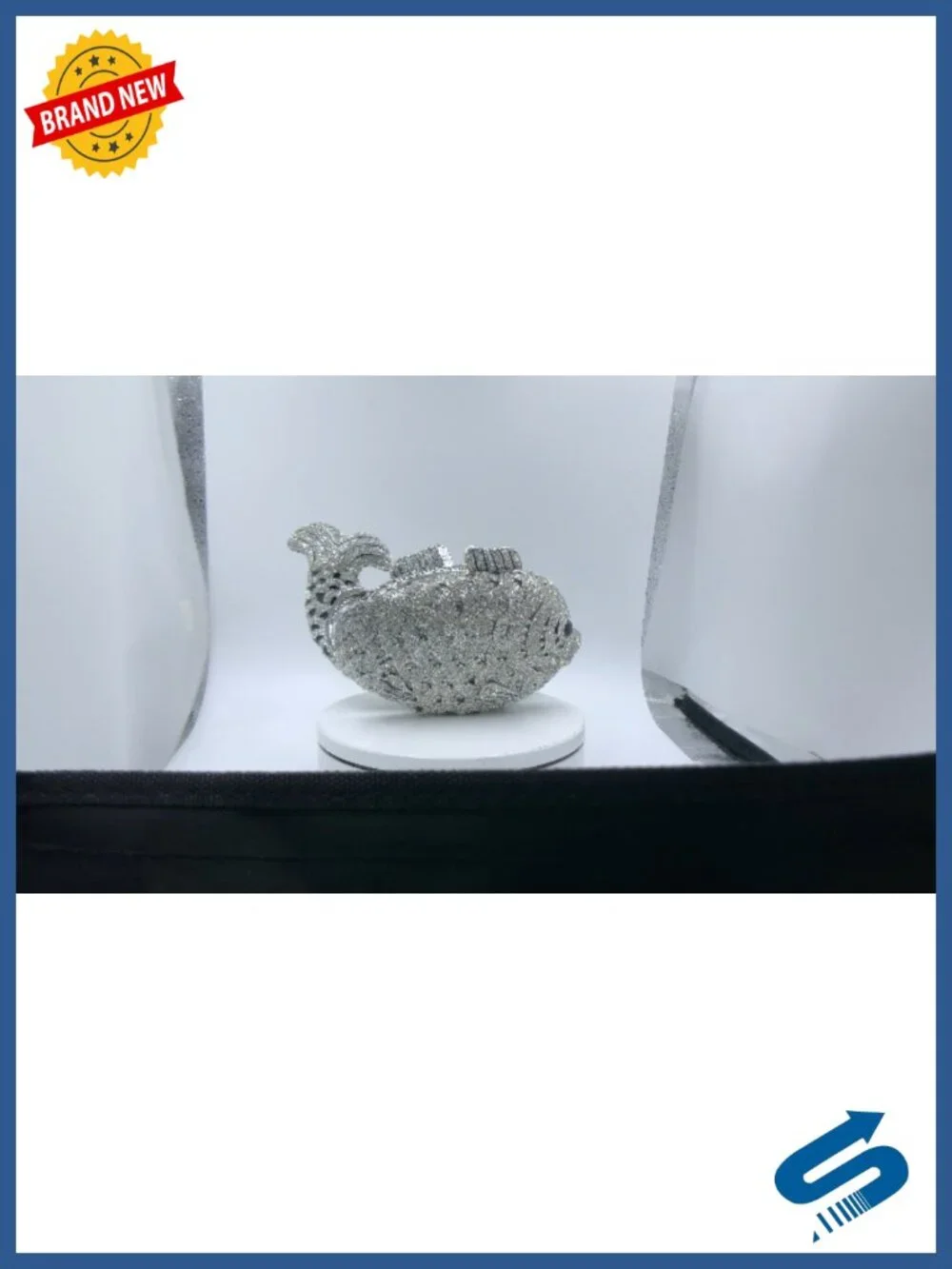 Handmade Crystal Rhinestone Fish Clutch Evening Bag with Chain Straps